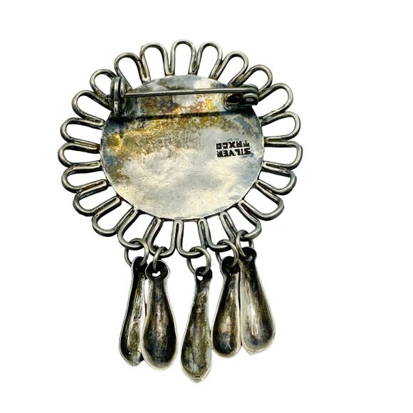 Vintage Taxco Sterling Silver Abalone Shell Inlay Brooch Ethnic Statement - Picture 3 of 8